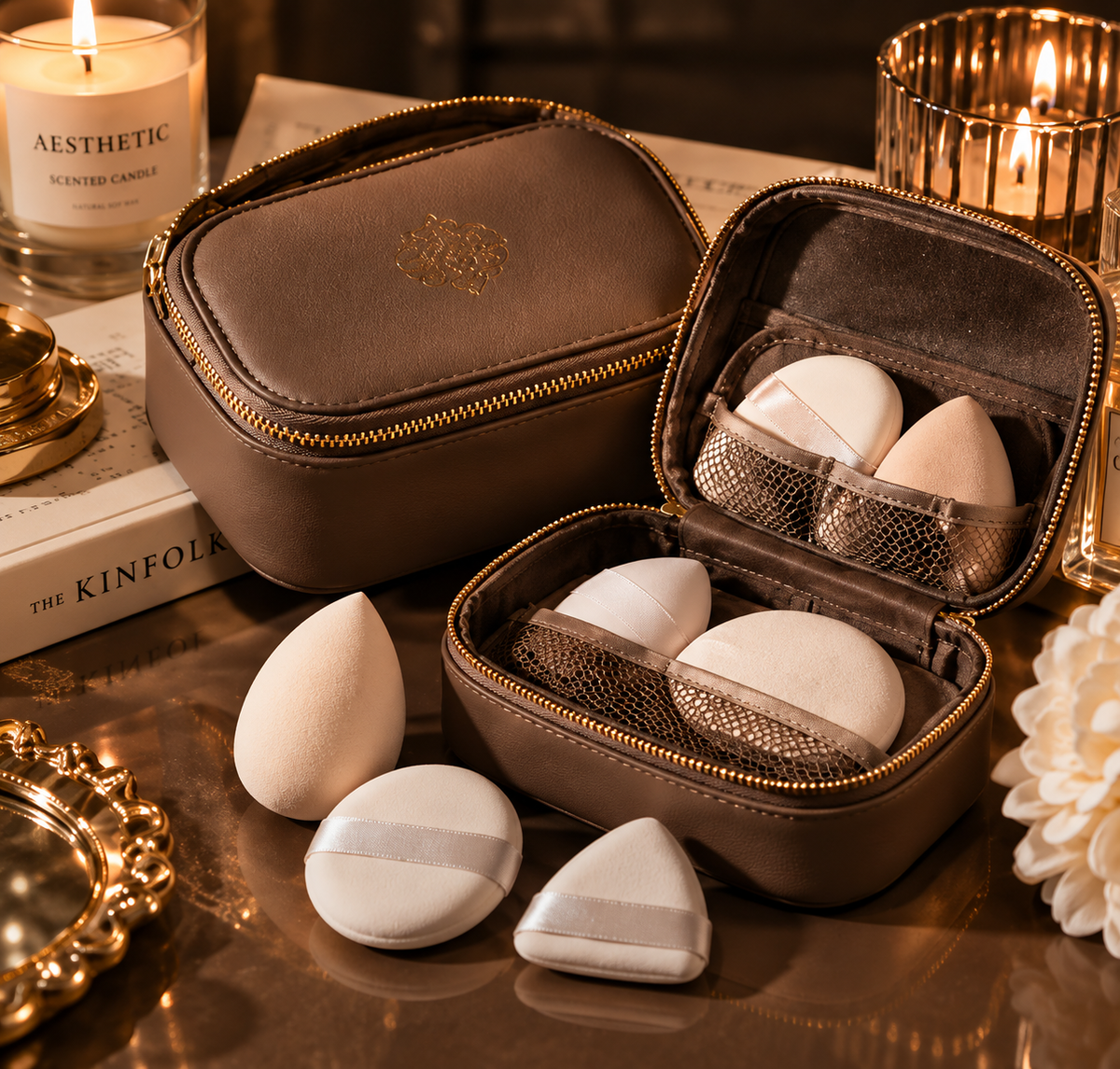 Mocha Neutral Makeup Puff Travel Set