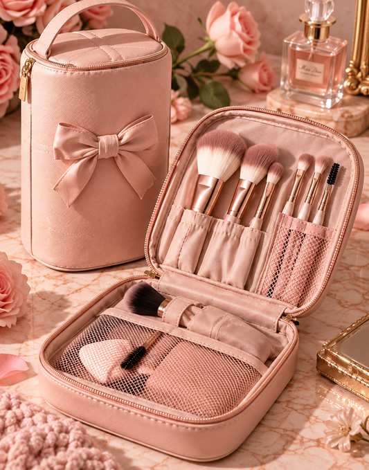 Blush Bow Travel Makeup Brush Kit