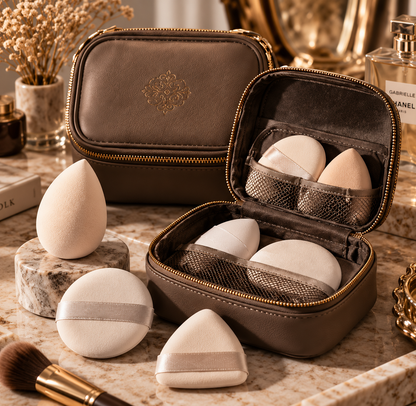 Mocha Neutral Makeup Puff Travel Set